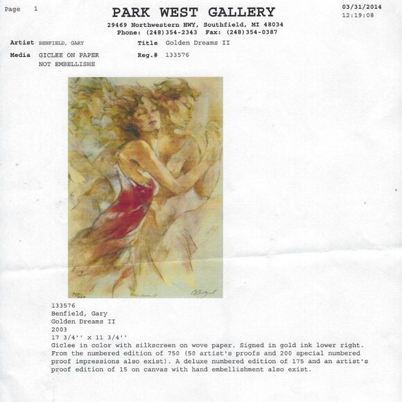 "Golden Dreams II" by Gary Benfield Giclee - Picture 7 of 7